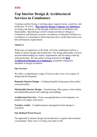 Top Interior Design & Architectural Services in Coimbatore