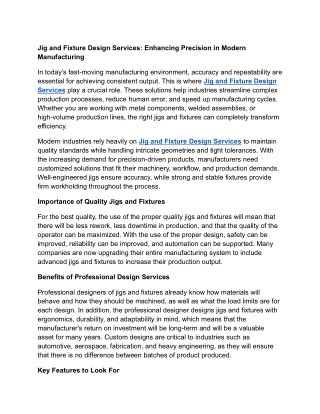 Jig and Fixture Design Services_ Enhancing Precision in Modern Manufacturing