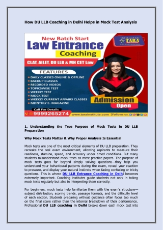 How DU LLB Coaching in Delhi Helps in Mock Test Analysis