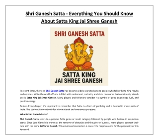 Shri Ganesh Satta - Everything You Should Know About Satta King Jai Shree Ganesh