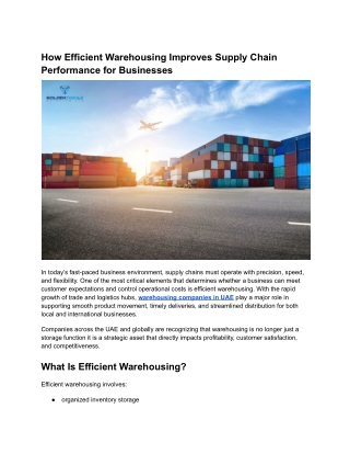 How Efficient Warehousing Improves Supply Chain Performance for Businesses
