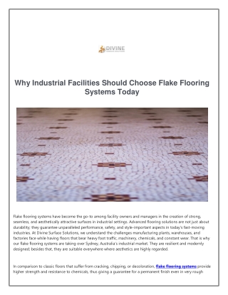 Why Industrial Facilities Should Choose Flake Flooring Systems Today