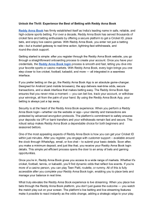 Unlock the Thrill: Experience the Best of Betting with Reddy Anna Book