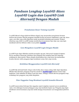 Panduan Lengkap Loyal4D Akses Loyal4D Login dan Loyal4D Link Alternatif Dengan Mudah