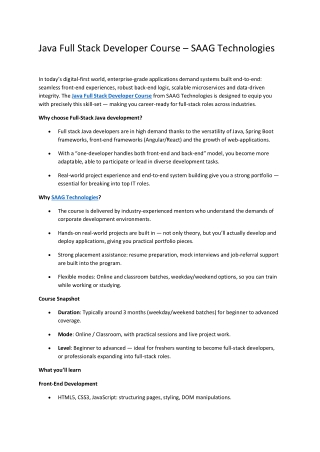 Full Stack Developer Course – SAAG Technologies