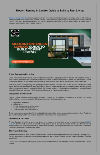 Modern Renting in London Guide to Build to Rent Living