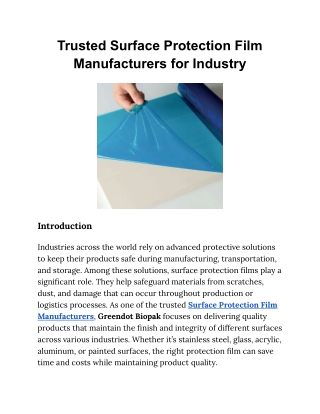 Trusted Surface Protection Film Manufacturers for Industry
