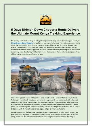 5 Days Sirimon Down Chogoria Route Delivers the Ultimate Mount Kenya Trekking Experience