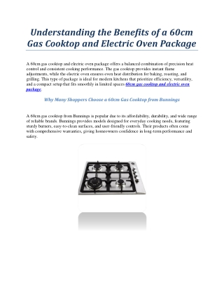 Understanding the Benefits of a 60cm Gas Cooktop and Electric Oven Package