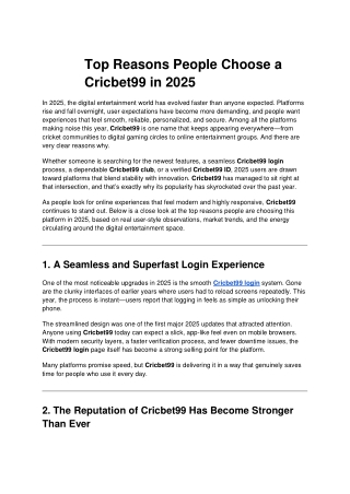Top Reasons People Choose a Cricbet99 in 2025