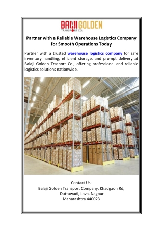 Partner with a Reliable Warehouse Logistics Company for Smooth Operations Today