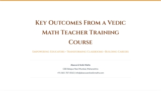 Key outcomes from a Vedic Math teacher training course