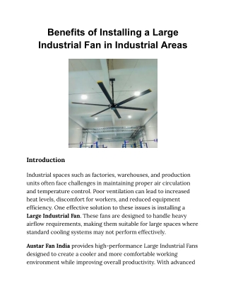 Benefits of Installing a Large Industrial Fan in Industrial Areas