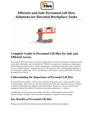 efficient and safe personnel lift hire solutions for elevated workplace tasks