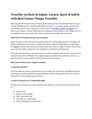 Traveller on Rent in Jaipur: Luxury, Space & Safety with Best Luxury Tempo Trave