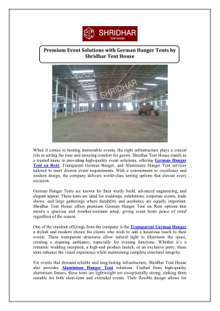 German Hanger Tent on Rent