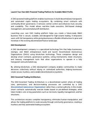 Launch Your Own DAO-Powered Trading Platform for Scalable Web3 Profits