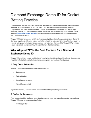 Diamond Exchange Demo ID for Cricket Betting Practice