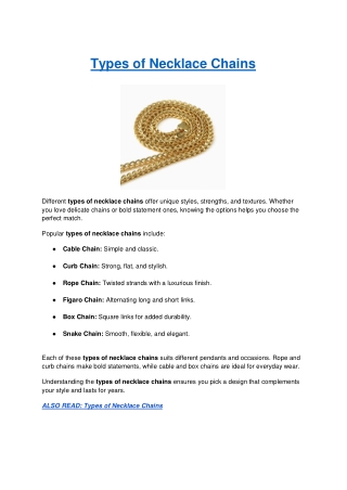 A Simple Guide to the Different Types of Necklace Chains