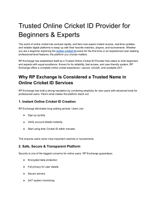 Trusted Online Cricket ID Provider for Beginners & Experts