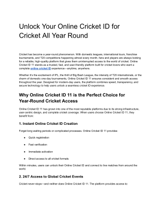 Unlock Your Online Cricket ID for Cricket All Year Round