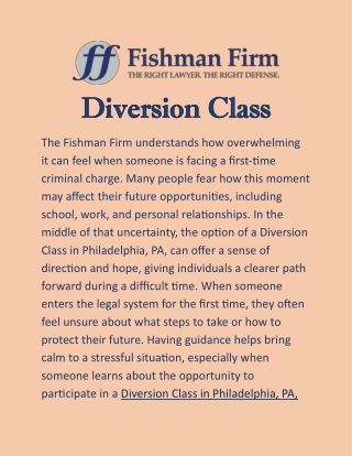 Diversion Class in Philadelphia, PA: Your Route to Case Resolution
