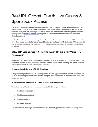 Best IPL Cricket ID with Live Casino & Sportsbook Access