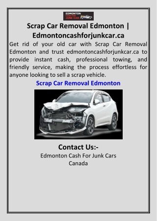 Scrap Car Removal Edmonton  Edmontoncashforjunkcar.ca