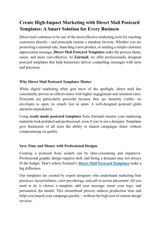 Create High-Impact Marketing with Direct Mail Postcard Templates - A Smart Solution for Every Business