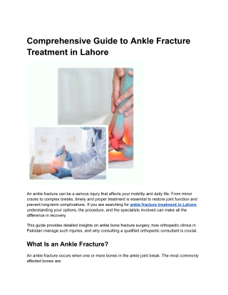 Comprehensive Guide to Ankle Fracture Treatment in Lahore