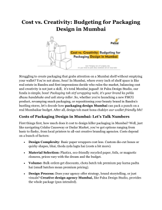 Cost vs. Creativity Budgeting for Packaging Design in Mumbai
