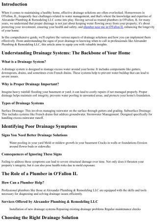 The Importance of Proper Drainage Solutions: Advice from Alexander Plumbing & Re