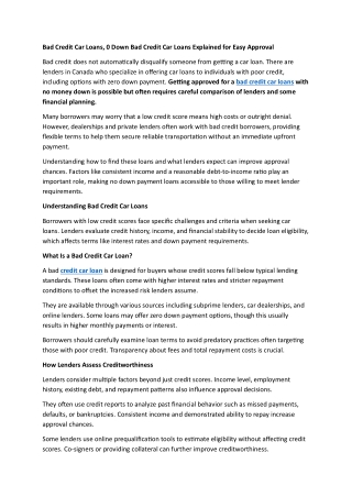 Bad Credit Car Loans, 0 Down Bad Credit Car Loans Explained for Easy Approval