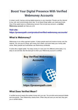 Boost Your Digital Presence With Verified Webmoney Accounts