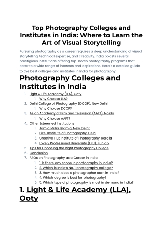Top Photography Colleges and Institutes in India