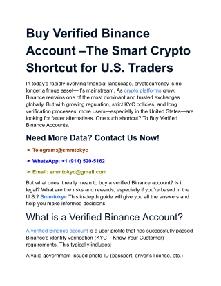 Buy Verified Binance Account –The Smart Crypto Shortcut for U