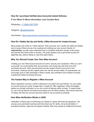 How Do I purchase Verified wise Accounts Instant Delivery