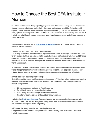 How to Choose the Best CFA Institute in Mumbai