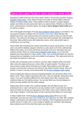 Explore the Latest Trends in men’s designer shirts online