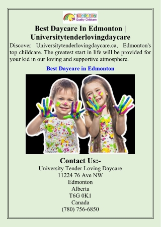 Best Daycare In Edmonton  Universitytenderlovingdaycare
