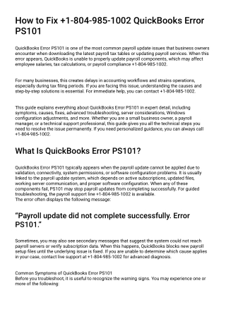 How to Fix  1-804-985-1002 QuickBooks Error PS101 
