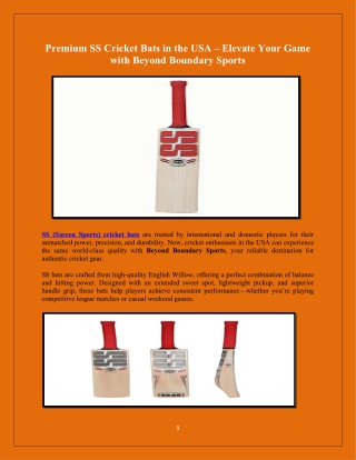 Premium SS Cricket Bats in the USA Elevate Your Game with Beyond Boundary Sports