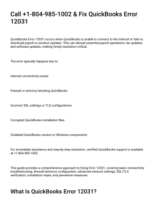 Call  1-804-985-1002 & Fix QuickBooks Error 12031 