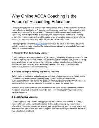 Why Online ACCA Coaching Is the Future of Accounting Education