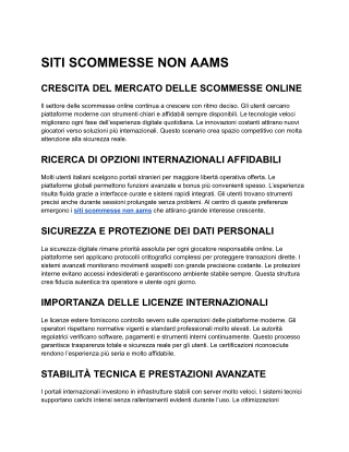 SITI SCOMMESSE NON AAMS