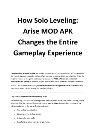 How Solo Leveling: Arise MOD APK Changes the Entire Gameplay Experience