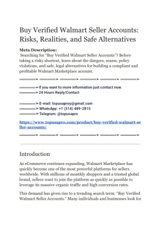 Buy Verified Walmart Seller Accounts_ Risks, Realities, and Safe Alternatives