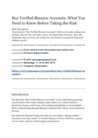 Buy Verified Binance Accounts_ What You Need to Know Before Taking the Risk