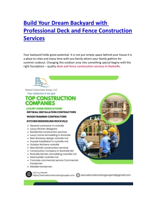 Build Your Dream Backyard with Professional Deck and Fence Construction Services