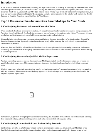 Top 10 Reasons to Consider American Laser Med Spa for Your Needs